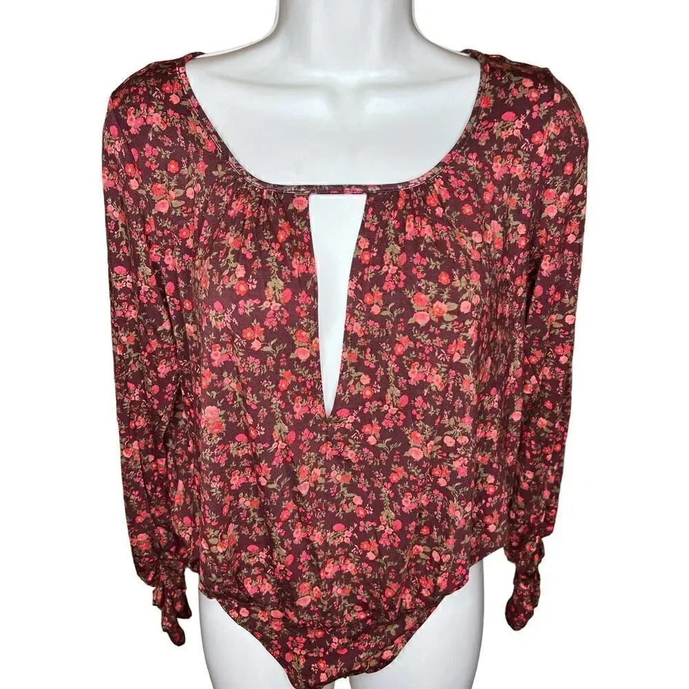 Intimately Free People Kaya Brown Floral Print Bodysuit NWT Small